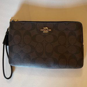 COACH Signature PVC Double Corner Zip Wristlet